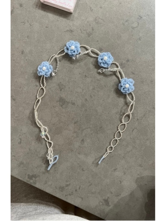 Handmade Accessories - Handmade Blue White Floral Beaded Choker Summer Vibe
